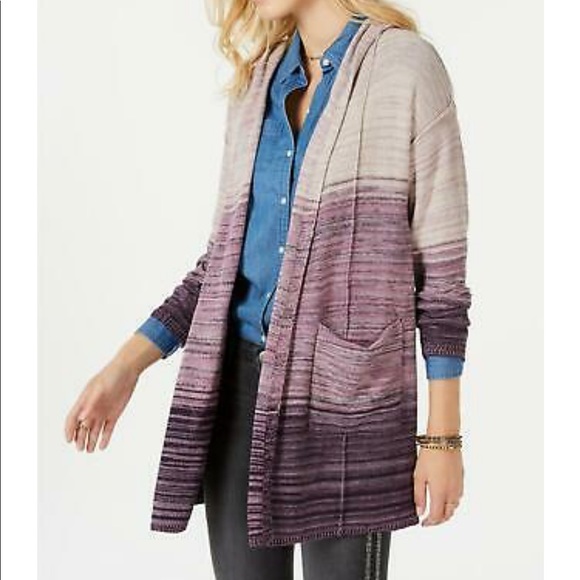 Style&Co Marled knit hooded cardigan / Dark Grape - Picture 2 of 8